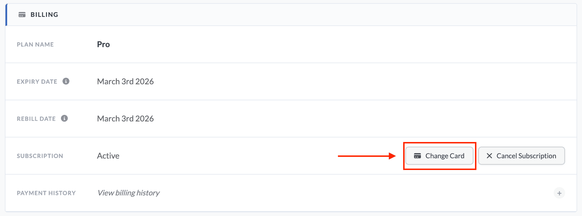 Change Card button
