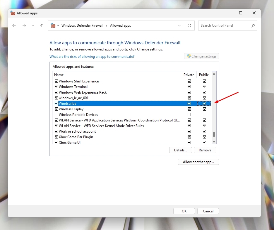 Windscribe check boxes